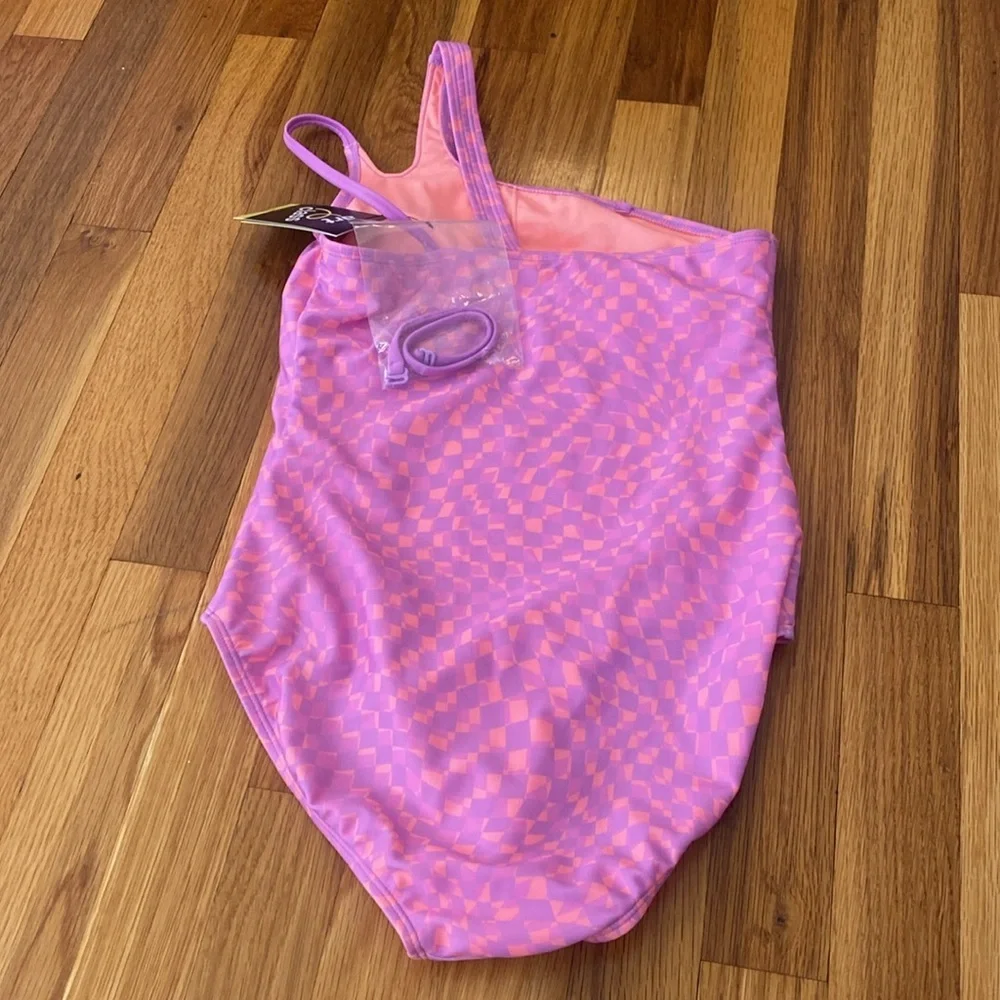 NWT Art Class Girls Pink and Purple Checkered One Piece Swimsuit Size XL